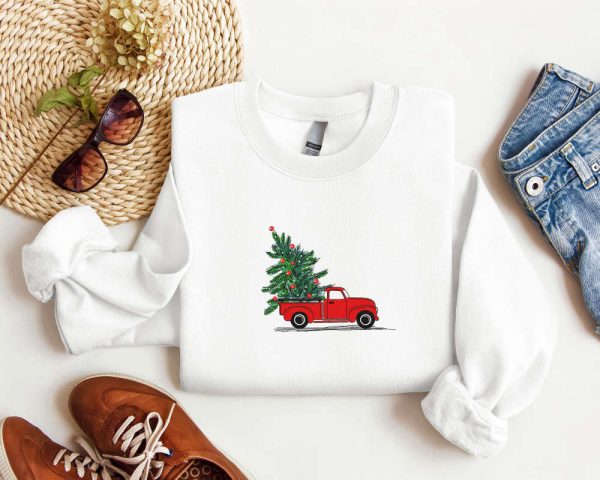 Embroidered Christmas Truck Sweatshirt Embroidered, Best Gift For Christmas