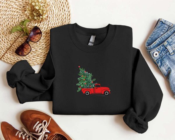 Embroidered Christmas Truck Sweatshirt Embroidered, Best Gift For Christmas