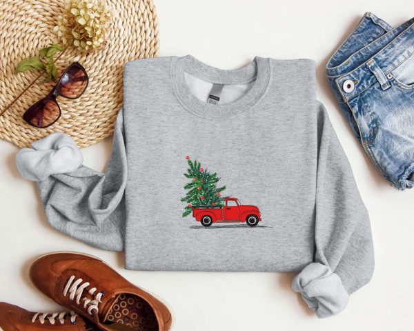 Embroidered Christmas Truck Sweatshirt Embroidered, Best Gift For Christmas