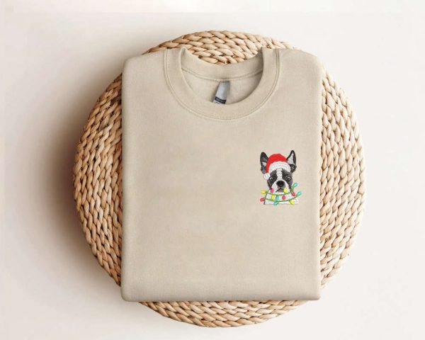 Embroidered Boston Terrier Dog Christmas Sweatshirt, Gift For Christmas