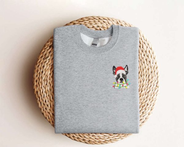 Embroidered Boston Terrier Dog Christmas Sweatshirt, Gift For Christmas