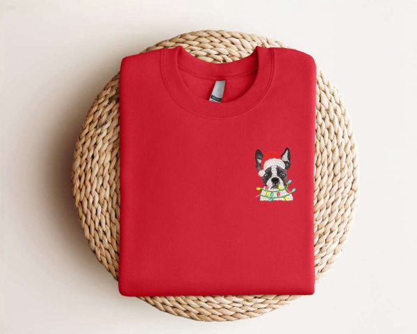 Embroidered Boston Terrier Dog Christmas Sweatshirt, Gift For Christmas