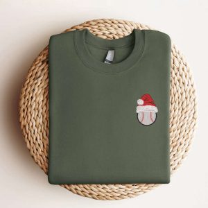 Embroidered Baseball Christmas Sweatshirt, Baseball Santa…