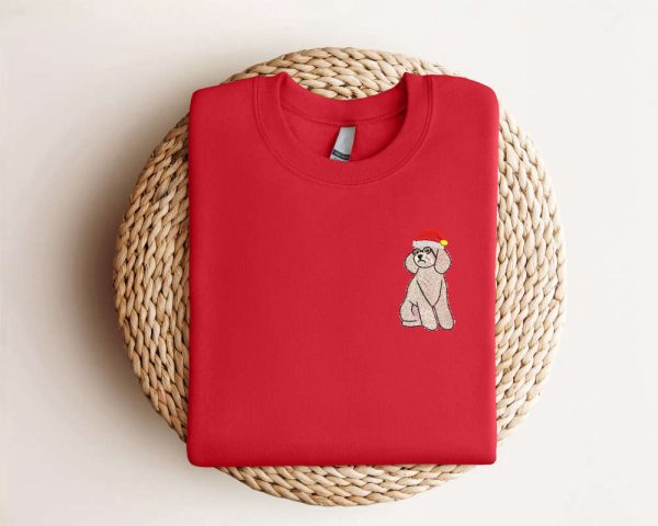 Embroidered Poodle Santa Dog Christmas Sweatshirt, Best Gift For Christmas