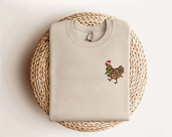 Embroidered Chicken Christmas Sweatshirt Embroidered, Best Gift For Christmas