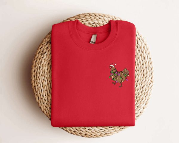 Embroidered Chicken Christmas Sweatshirt Embroidered, Best Gift For Christmas