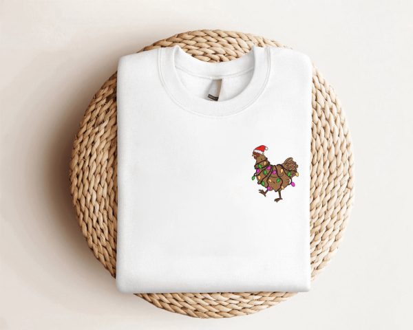 Embroidered Chicken Christmas Sweatshirt Embroidered, Best Gift For Christmas