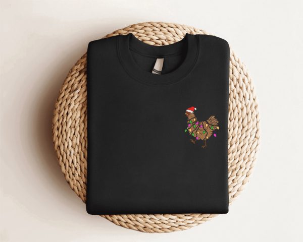 Embroidered Chicken Christmas Sweatshirt Embroidered, Best Gift For Christmas