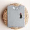 Embroidered Black Cat Santa Christmas Sweatshirt, 2D Crewneck Sweatshirt For Women