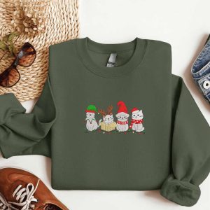 Embroidered Cat Santa Christmas Sweatshirt, Christmas…