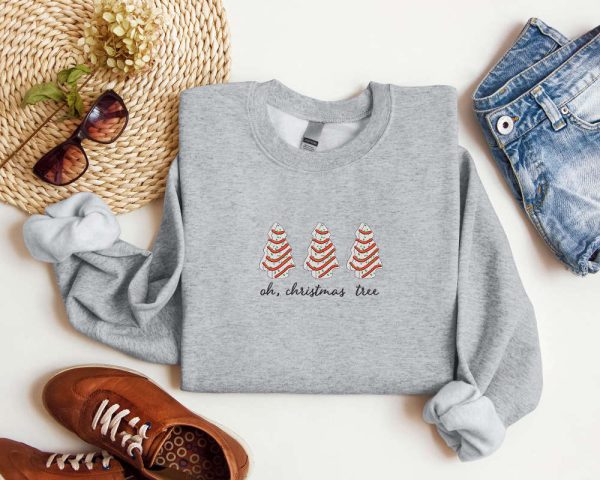 Embroidered Christmas Tree Cake Sweatshirt Xmas Tree Cake Sweatshirt For Family