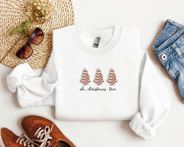 Embroidered Christmas Tree Cake Sweatshirt Xmas Tree Cake Sweatshirt For Family