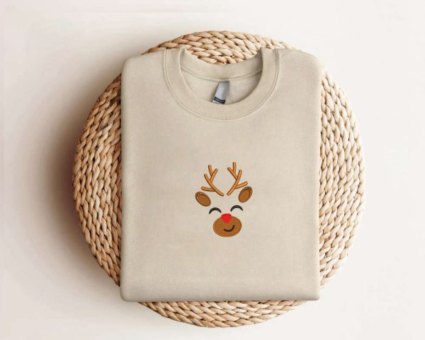 Embroidered Reindeer Christmas Sweatshirt Xmas Reindeer Sweatshirt  For Family