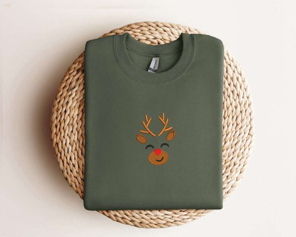 Embroidered Reindeer Christmas Sweatshirt Xmas Reindeer Sweatshirt  For Family