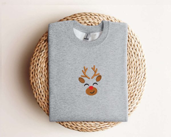 Embroidered Reindeer Christmas Sweatshirt Xmas Reindeer Sweatshirt  For Family