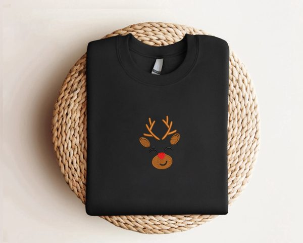 Embroidered Reindeer Christmas Sweatshirt Xmas Reindeer Sweatshirt  For Family