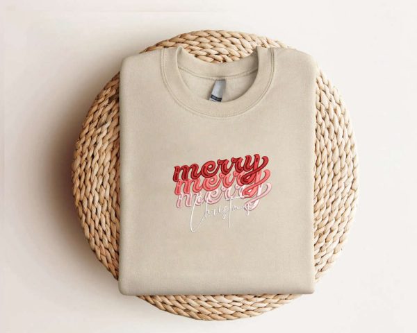 Embroidered Christmas Sweatshirt Embroidered Merry Christmas Sweatshirt For Family