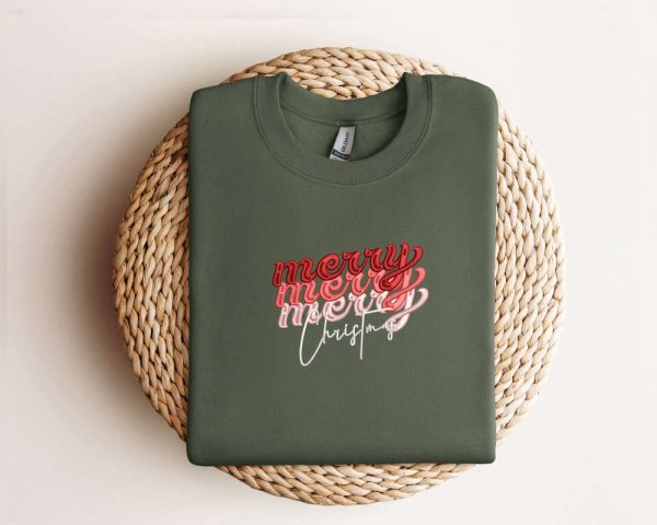 Embroidered Christmas Sweatshirt Embroidered Merry Christmas Sweatshirt For Family