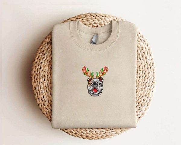 Embroidered Bulldog Christmas Sweatshirt Christmas Dog Sweatshirt For Dog Lover