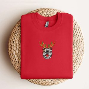 Embroidered Bulldog Christmas Sweatshirt Christmas Dog…