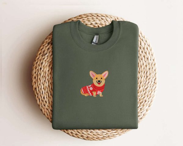 Embroidered Corgi Christmas Sweatshirt, Christmas Dog Sweatshirt For Dog Lover