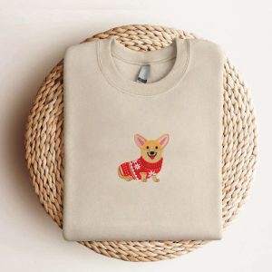 Embroidered Corgi Christmas Sweatshirt, Christmas Dog…