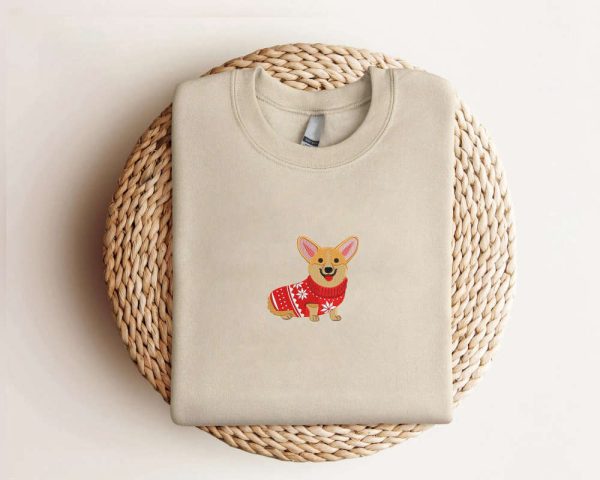 Embroidered Corgi Christmas Sweatshirt, Christmas Dog Sweatshirt For Dog Lover