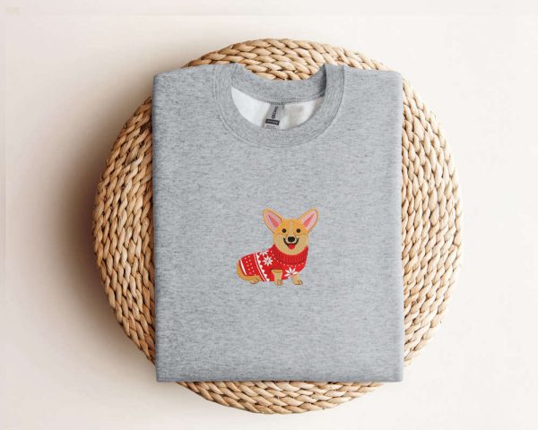 Embroidered Corgi Christmas Sweatshirt, Christmas Dog Sweatshirt For Dog Lover