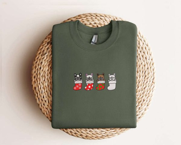 Embroidered Christmas French Bulldog Sweatshirt Christmas Dog Sweatshirt For Dog Lover