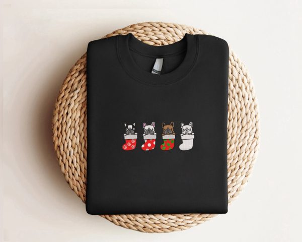 Embroidered Christmas French Bulldog Sweatshirt Christmas Dog Sweatshirt For Dog Lover