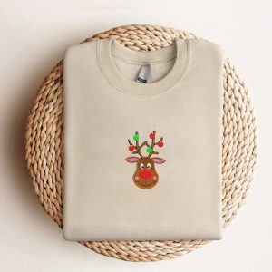 Embroidered Reindeer Christmas Sweatshirt 2D Crewneck…