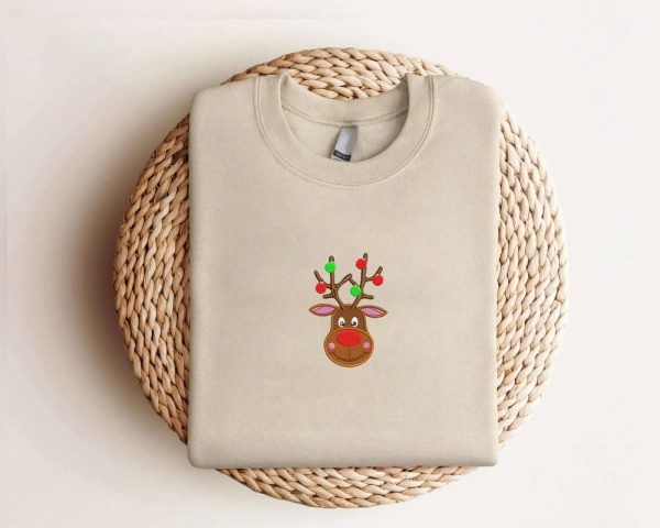 Embroidered Reindeer Christmas Sweatshirt 2D Crewneck Sweatshirt For Christmas