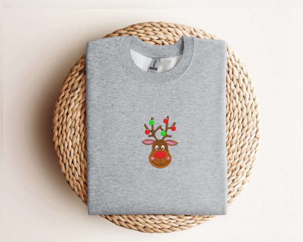 Embroidered Reindeer Christmas Sweatshirt 2D Crewneck Sweatshirt For Christmas