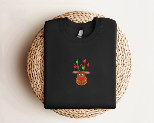 Embroidered Reindeer Christmas Sweatshirt 2D Crewneck Sweatshirt For Christmas