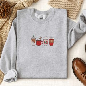 Embroidered Coffee Christmas Sweatshirt 2D Crewneck…