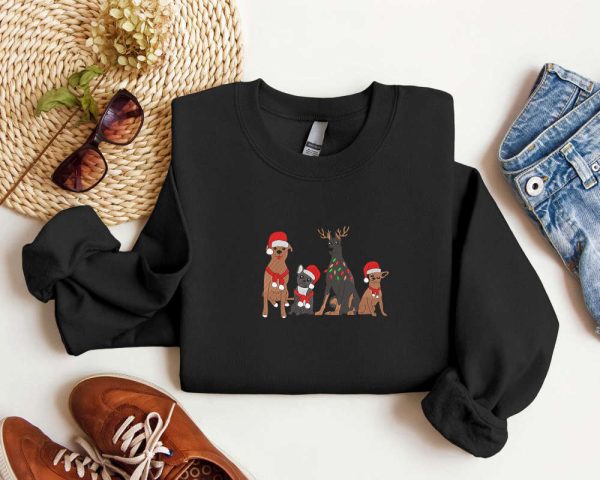 Embroidered Dog Santa Christmas Sweatshirt Christmas Dog Sweatshirt Christmas Crewneck Sweater