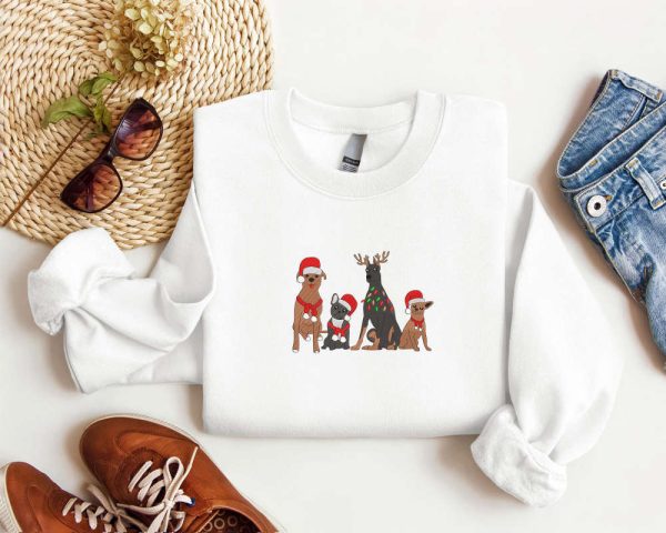 Embroidered Dog Santa Christmas Sweatshirt Christmas Dog Sweatshirt Christmas Crewneck Sweater