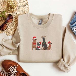 Embroidered Dog Santa Christmas Sweatshirt Christmas…