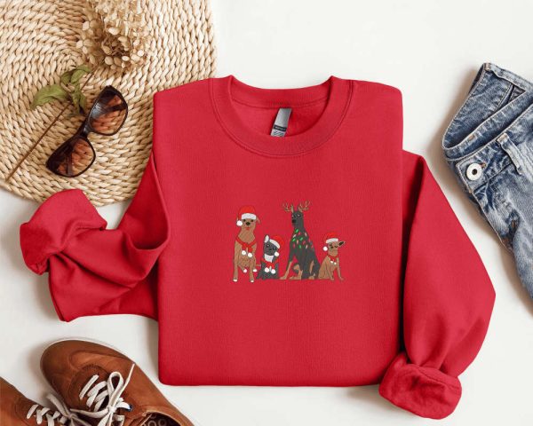 Embroidered Dog Santa Christmas Sweatshirt Christmas Dog Sweatshirt Christmas Crewneck Sweater