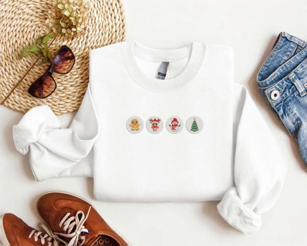 Embroidered Christmas Cookies Sweatshirt Christmas Tree Snowman Reindeer Gingerbread Sweatshirt