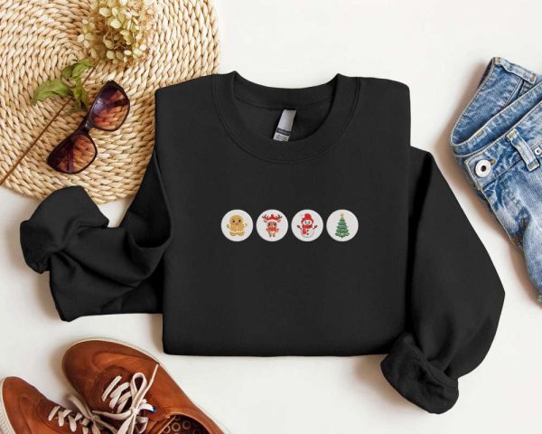 Embroidered Christmas Cookies Sweatshirt Christmas Tree Snowman Reindeer Gingerbread Sweatshirt