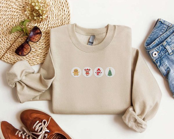 Embroidered Christmas Cookies Sweatshirt Christmas Tree Snowman Reindeer Gingerbread Sweatshirt