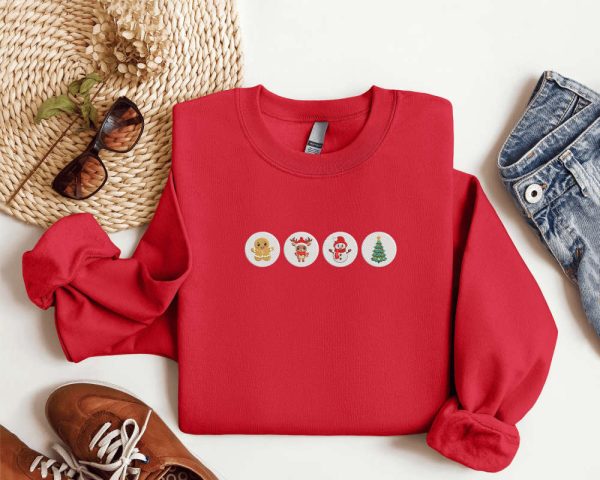 Embroidered Christmas Cookies Sweatshirt Christmas Tree Snowman Reindeer Gingerbread Sweatshirt