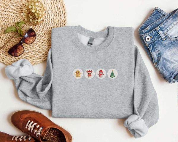 Embroidered Christmas Cookies Sweatshirt Christmas Tree Snowman Reindeer Gingerbread Sweatshirt