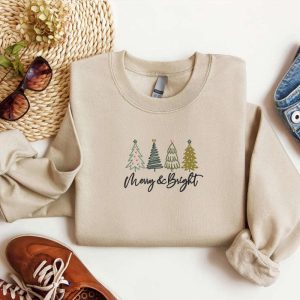 Embroidered Merry and Bright Christmas Sweatshirt,…