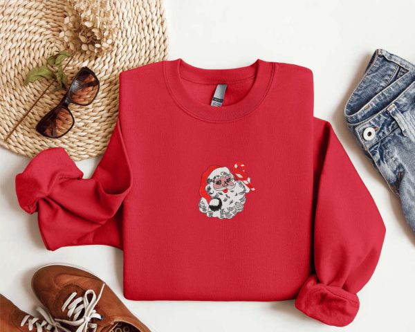 Embroidered Retro Santa Christmas Sweatshirt 2D Crewneck Sweater For Family