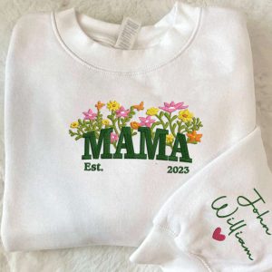 Custom Embroidered Mama Sweatshirt, Floral Embroidered…