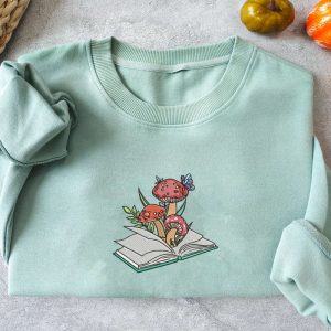 Mushroom Book Embroidered Crewneck Sweatshirt, Mushroom…