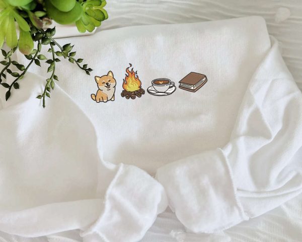 Camping Embroidered Sweatshirt, Campfire Embroidery Sweatshirt For Dog Lover