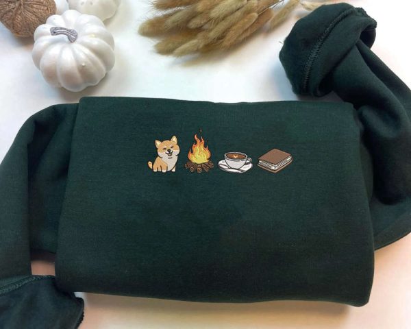 Camping Embroidered Sweatshirt, Campfire Embroidery Sweatshirt For Dog Lover